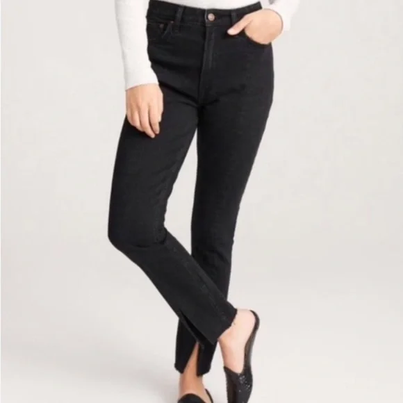 Abercrombie & Fitch Simone High Rise Slim Jeans Raw Hem Ankle Slit Black Size 30 - Picture 12 of 12